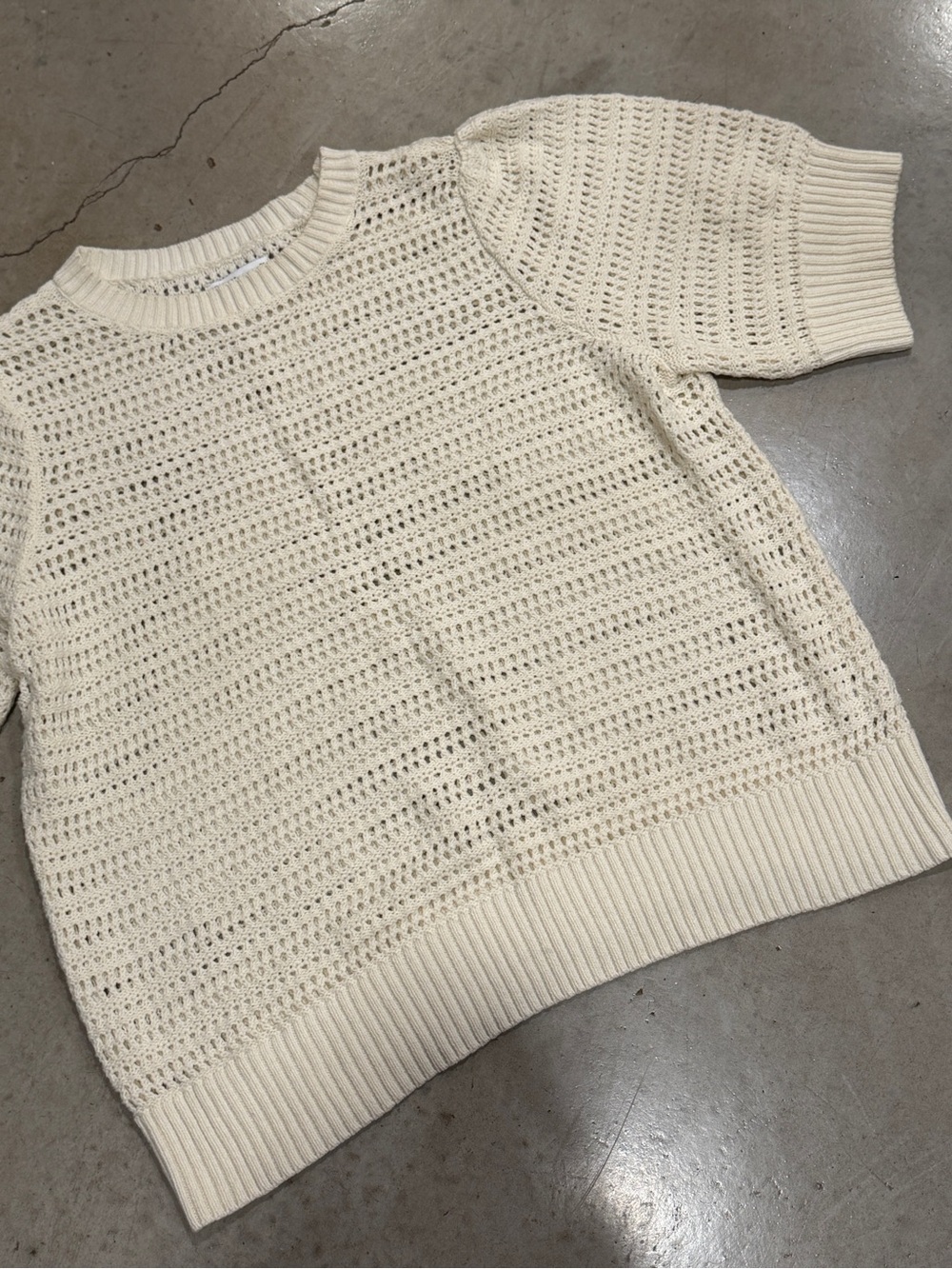 Sonoma Cream Open-Weave Short Sleeve Sweater